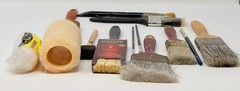 Lot of 13 Paint Brushes Rollers Foam Sponge Various Sizes Used DIY Painter Tools