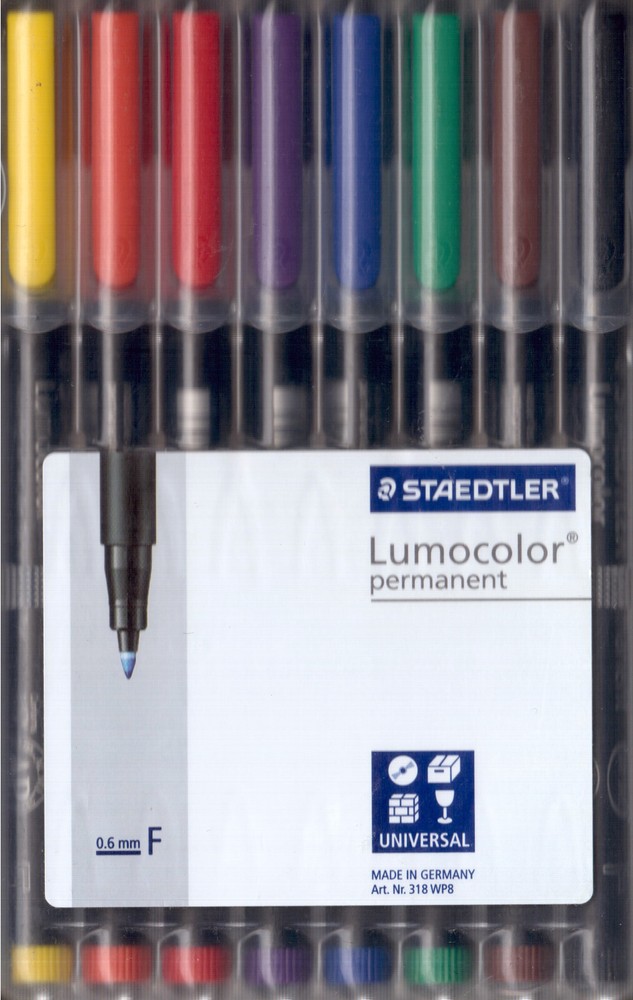 Staedtler 6-pc or 8-pc Lumocolor Permanent Pen 0.6 mm F Made in Germany NEW
