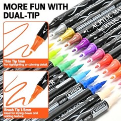 Dual Tip Acrylic Paint Markers, Acrylic Paint Pens with Fine Tip and 24 Colors