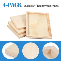 Unfinished Birch Wood Canvas Panels Kit, 4 Pack of 9×12’’ Studio 3/4’’ Deep C…