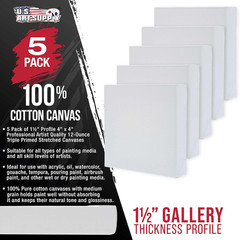 5-Pack Bulk Stretched Canvas for Painting 4 X 4 Inch, Gallery Depth 1-1/2″ Profi