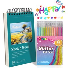 Glitter Gel Pens Gift Set with 24 Colors Gel Pens for Coloring A5 Sketch Book…