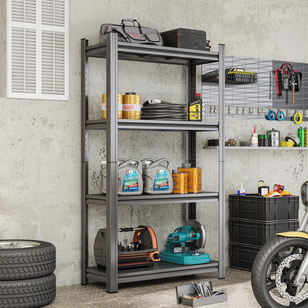 4-Tier Adjustable Metal Storage Shelf, For Garage, Shed, Supermarket, Living Roo