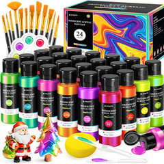 40 PCS Pastel Acrylic Paint Set with 12 Brushes, 2 Knives & Palette, 24 Colors (