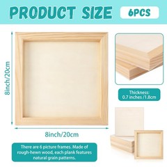 6 Pack 8 x 8 Inch Wood Panel Boards, Unfinished Wooden Canvas Panels Boards f