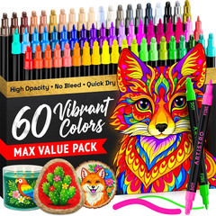60 Precision Dual-Tip Acrylic Paint Markers – Paint Pens Set with Dot & Fine Tip