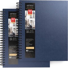 Arteza Watercolor Book, Spiral-Bound Hardcover, Blue, 9″ x 12” – Pack of 2