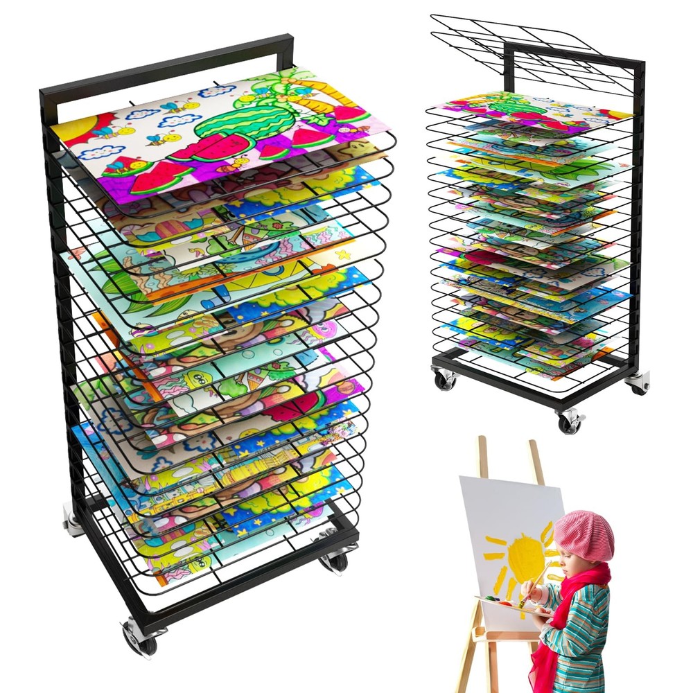 Homelio Art Drying Rack for Painting 18 Removable Shelves(A3) Metal,Mobile Lo…