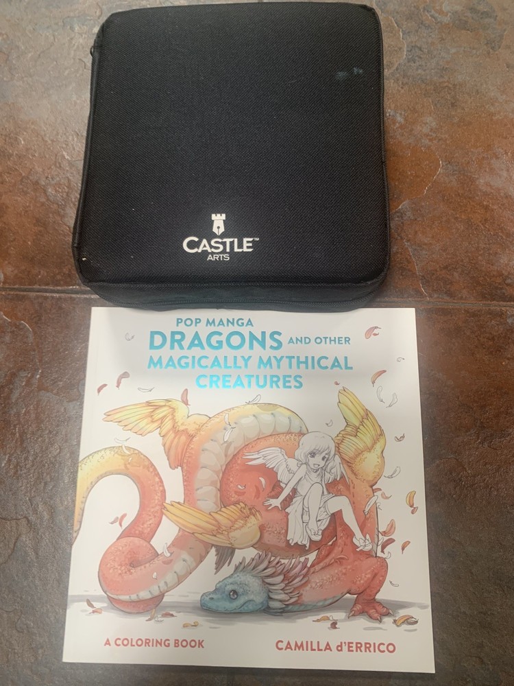 Castle Art 120 Colored pencils with eraser sharpener and pop manga dragon book