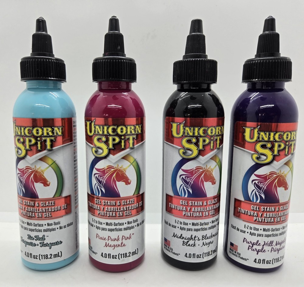 Unicorn SPiT Gel Stain & Glaze Paint Set Lot of 4 Colors 4oz Multi-Surface…