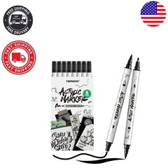 Versatile 8 Black Acrylic Paint Pens – Dual Tip for Creative Painting Projects