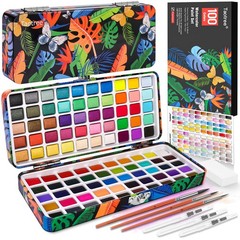 Watercolor Paint Set 100 Colors, Art Supplies Watercolors Kit Travel Water Co…