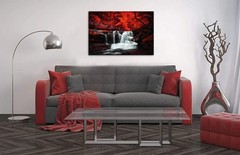 Conipit Black White and Red Wall Art Red Tree Waterfall Picture Canvas Landsc…