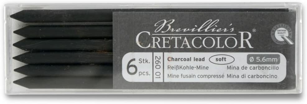 Cretacolor Soft Charcoal Lead 6/Pack Pencil: 120mm x 5.6mm diameter