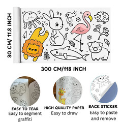 Children’s Drawing Roll 118 x11.8 Inch Sticky Animal Coloring Paper for Toddler