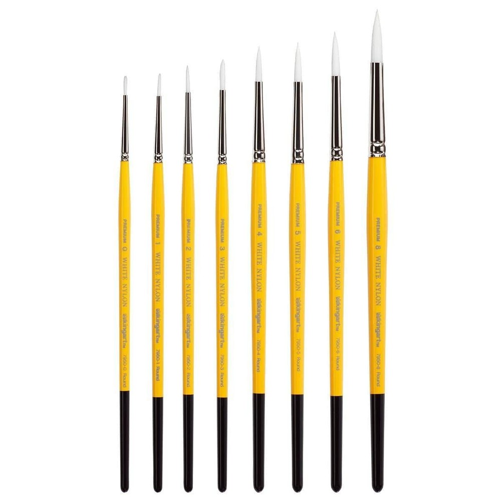 KINGART Premium Nylon 7950 Series Round Artist Brushes, Set of 8