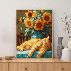Paint by Numbers Kit for Adults Beginners,12×16 Cat Sunflower Paint by Number…