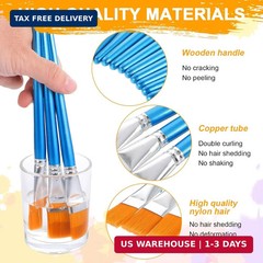 10 Pcs Flat Paint Brushes for Acrylic Painting 1 Inch Flat Watercolor Brushes Bl