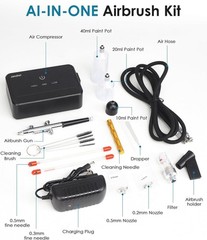Airbrush Kit: 50 PSI, 3 Nozzles, 3 Pressure Levels, Model Painting