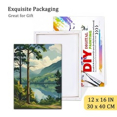 Framed Paint by Numbers Kit for Adults, Forest Paint by Numbers for Beginner wi,