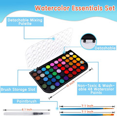 48 Colors Washable Watercolor Paint Set, with 3 Brushes Pen | Watercolor