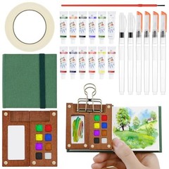 Mini Portable Watercolor Palette Set–Complete Travel Watercolor Set with 12