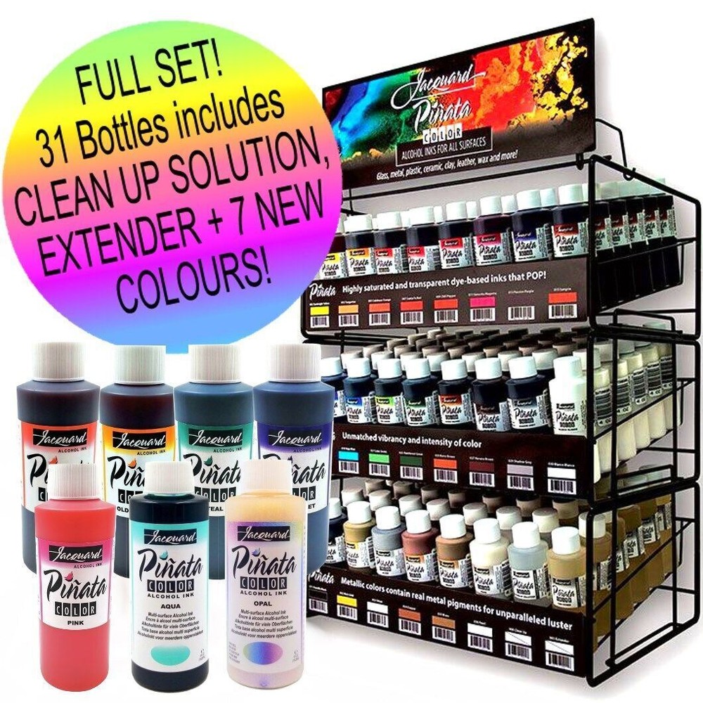 JACQUARD PINATA Alcohol Inks 31 Bottles 118ml Glass Resin Art Wood Clay Leather