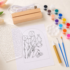 DIY Glass Painting Kit for Kids, Floral Acrylic Panel 15x22cm, Stained Glass