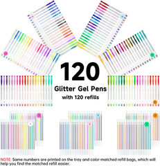 Shuttle Art 240 Pack Glitter Gel Pens, 120 Colors Glitter Gel Pen Set with 120