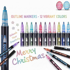 12 Glitter Pens Outline Marker Pens, Arts and Crafts for Kids Stocking Fillers
