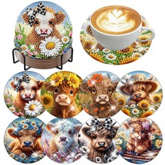 8 PCS Cow Diamond Art Coasters Kits with Holder Highland Cow Diamond Painting…