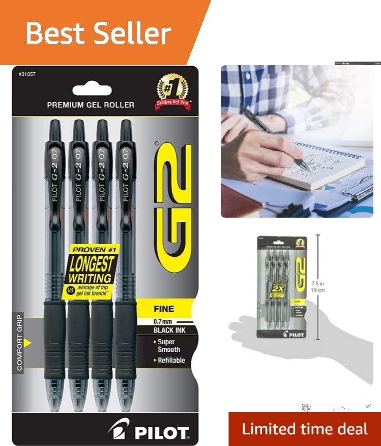 Fine Point Black Ink Gel Pens – G2 4-Pack Refillable Writing Tools for Adults