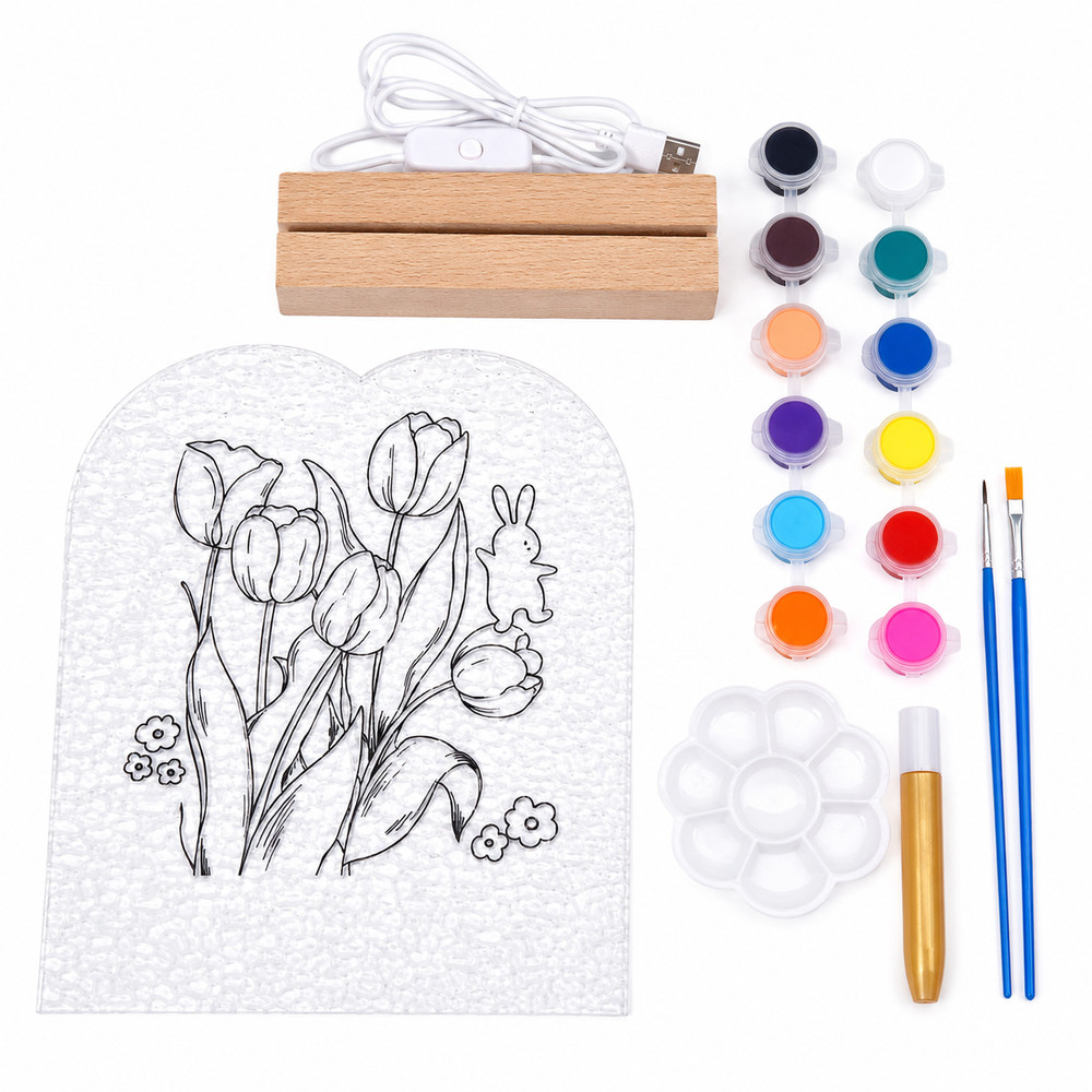 DIY Glass Painting Kit for Kids, Floral Acrylic Panel 15x22cm, Stained Glass