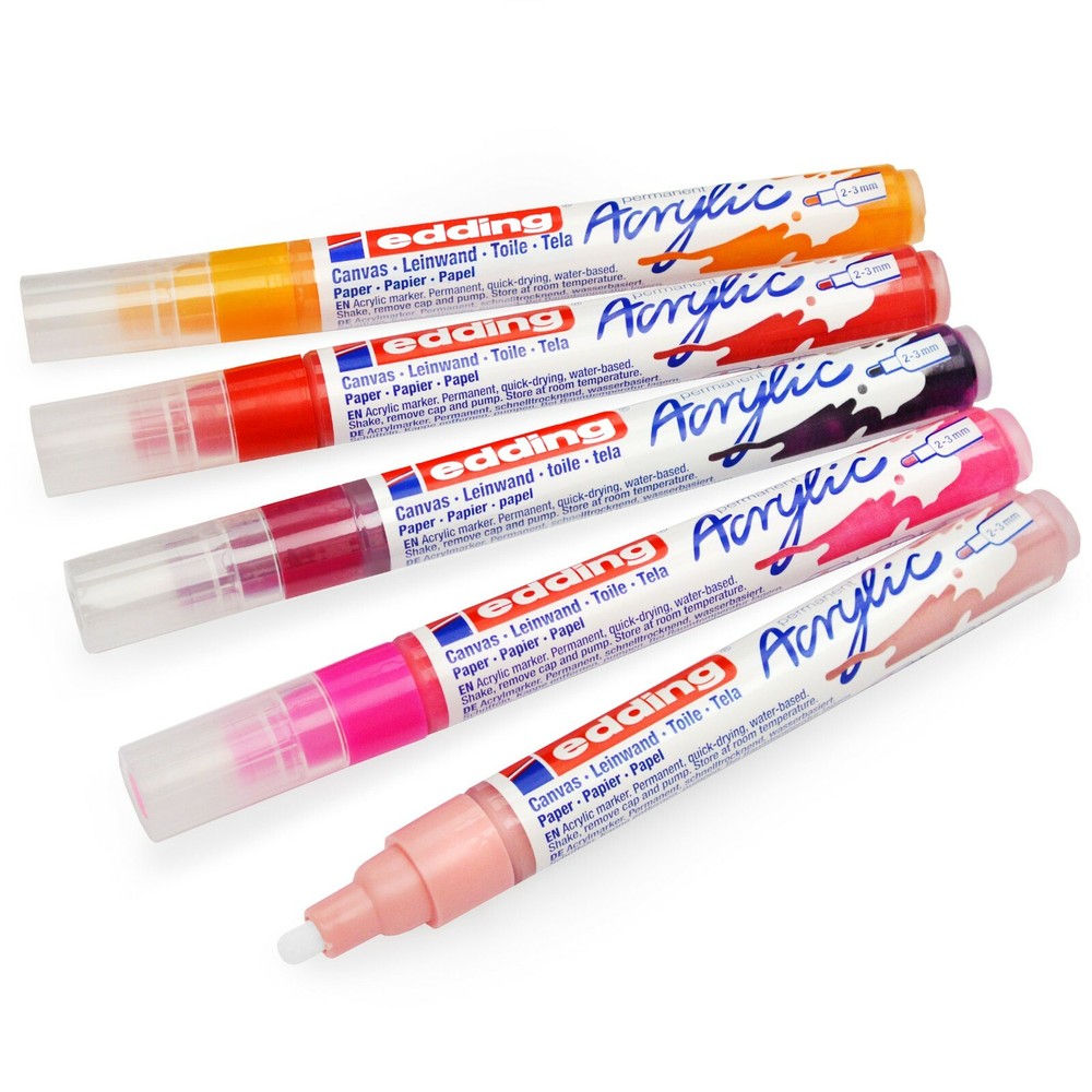 Edding 5100 Permanent Acrylic Paint Marker Pens 2-3mm Bullet Nib Warm 5 Set