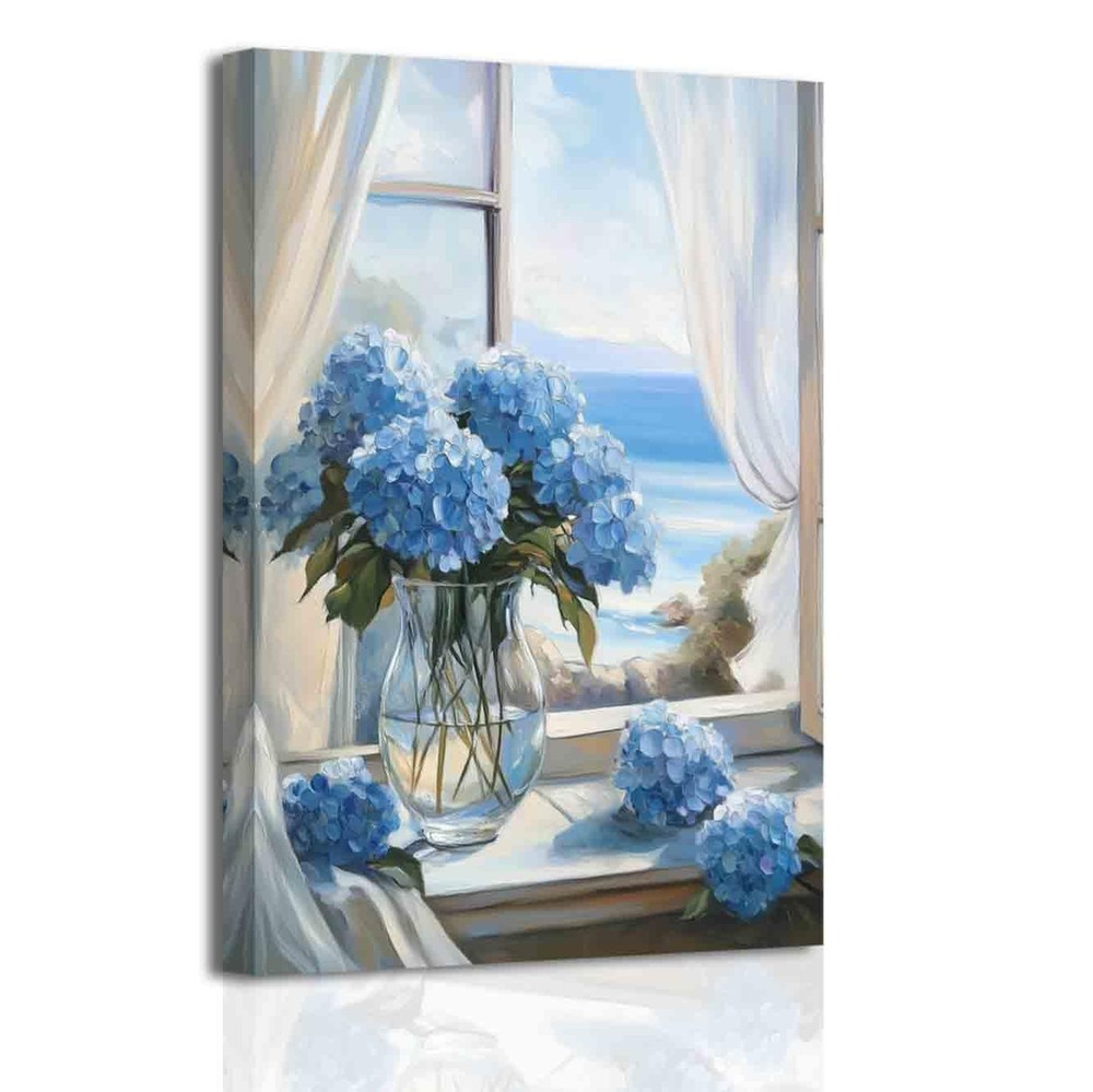 BJYCHG Hydrangeas Pictures Hydrangeas Wall Art Blue Bathroom Decor Coastal Ca…