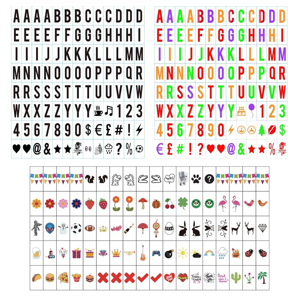293 PCS Cinematic Lightbox Letter Set, A4, 104 Black, 104 Multi-Color, 85 Icons