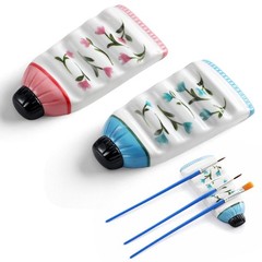 2 Pcs Ceramic Tube Paint Brush Rest for Watercolor with Flower Accents Artist…