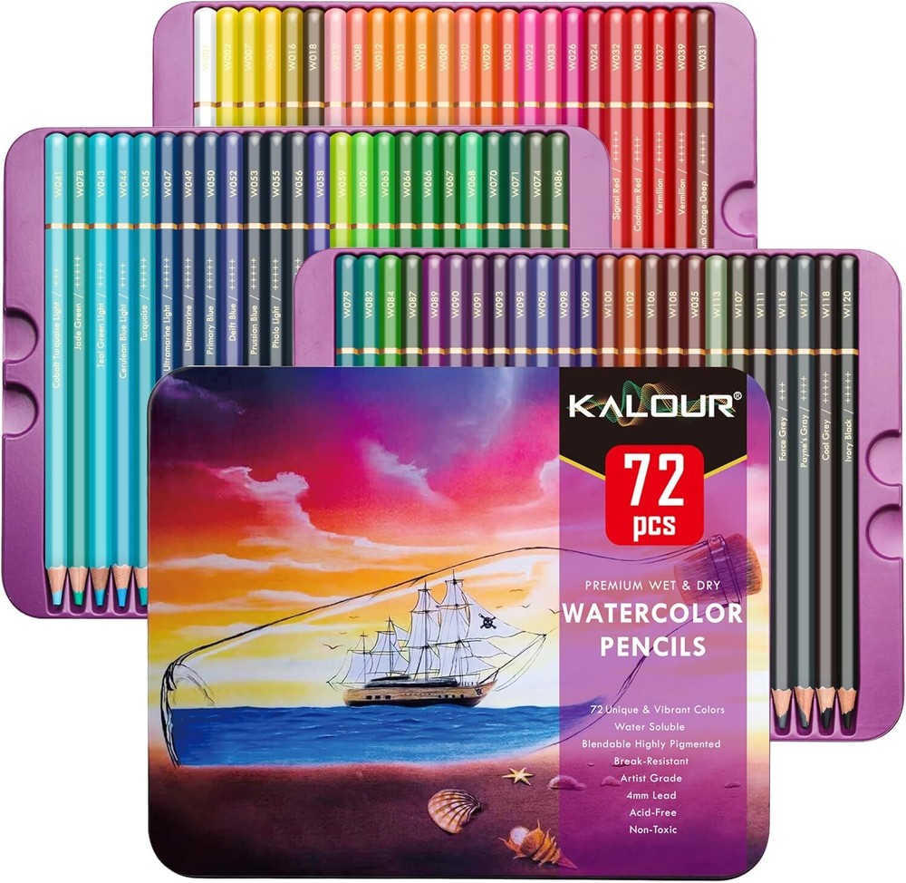 Professional Watercolor Pencils, Set of 72 Colors,Numbered and Lightfastness,…