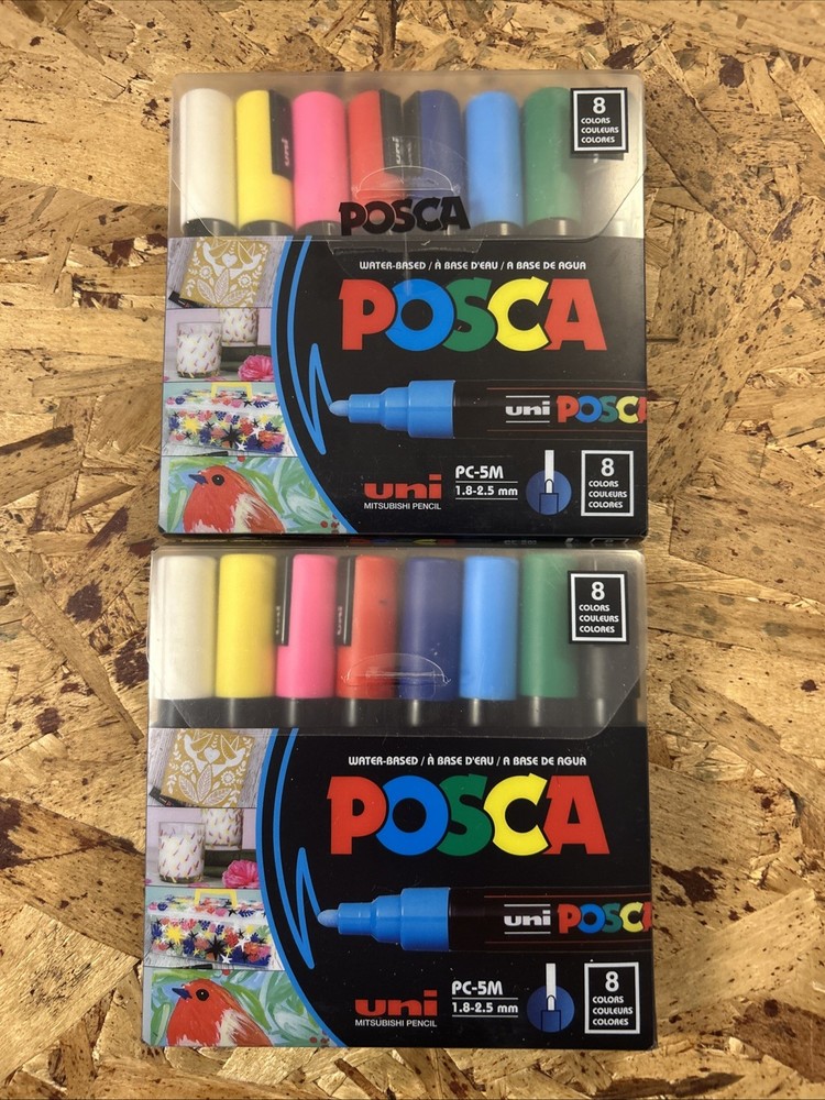 2-Pack, POSCA Paint Marker Medium Tip 1.8–2.5mm, PC-5M, Water-Based, 8 Colors