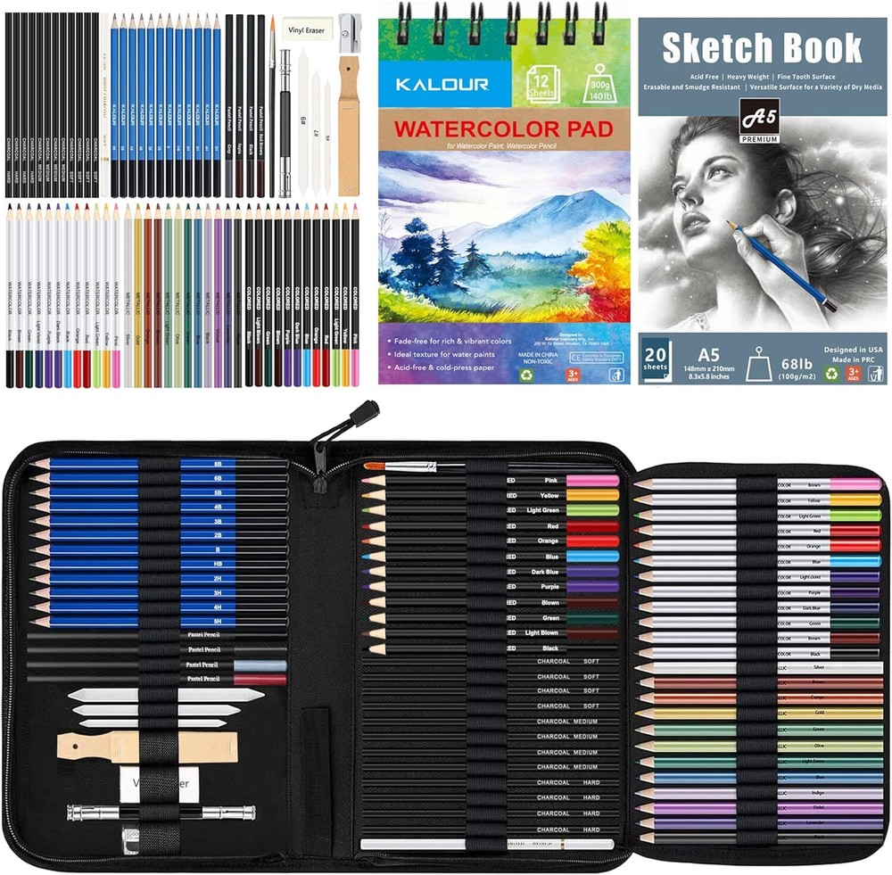 Juego De 76 Kits De Dibujo Y Bocetos: Suministros De Arte Profesional Con Cu…