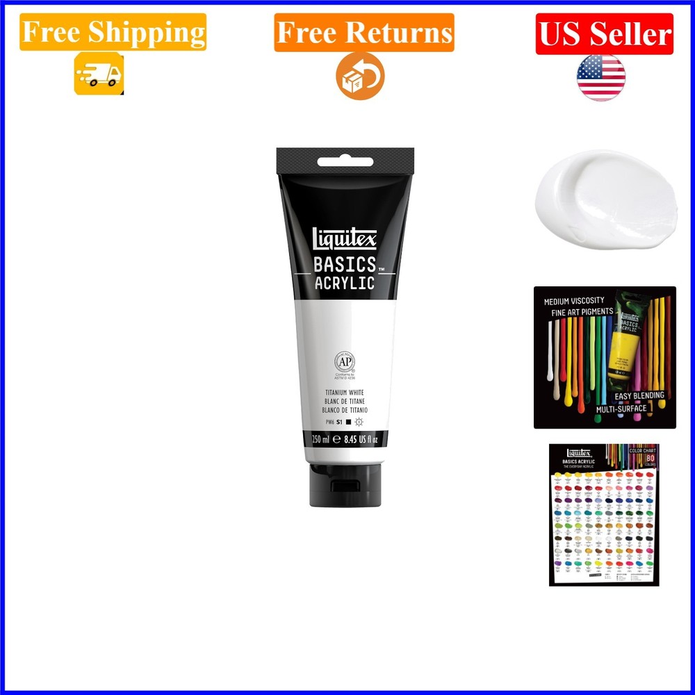 Basics Acrylic Paint, 250ml Titanium White, Satin Finish, Fade Resistant