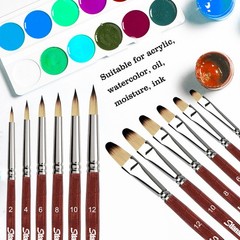 Sdanart 12 pcs Acrylic Paint Brushes small, medium, large, Reddish Brown