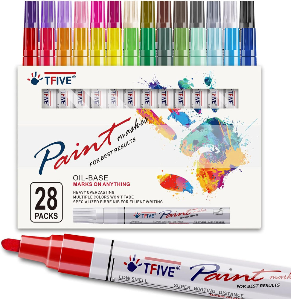 Paint Markers Pens Set, 28 Color Oil-Based Permanent Paint Marker, Medium
