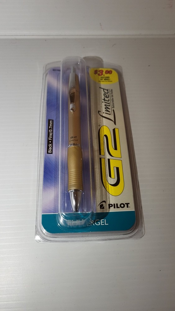 Pilot G2 Limited Metal Gel Pen .7mm Gold Barrel Black Ink Refillable Retractable