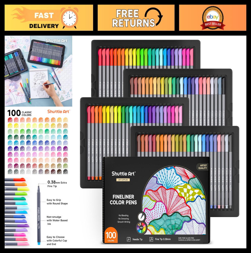100 Colors Fineliner Pens Set – 0.38mm Fine Point Markers for Drawing & Coloring