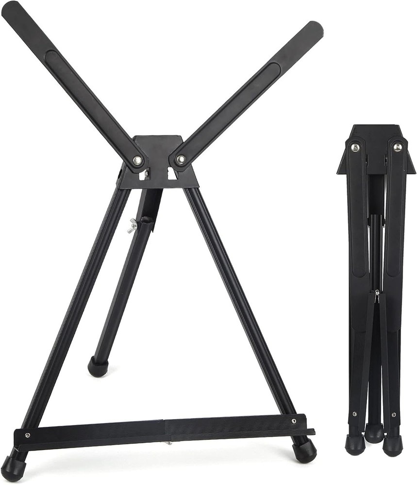 Falling in Art Aluminum 15″ to 21″ Tabletop Easel Display, Black Tripod BLACK