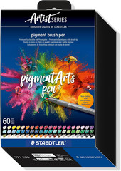 Pigment Arts Multi Ink Brush Pen: 60 Colors, Fiber-Tip Pens with Brush Nib, Perm