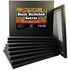 Stretched Black Canvas for Painting, 10 Pack 11×14 Blank Canvases, Gesso Prim…