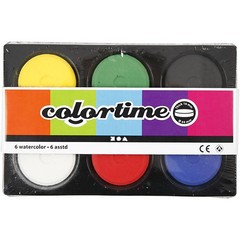 Watercolour Palette, D: 57 mm, H: 19 mm, primary colours, 6asstd