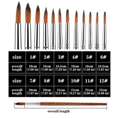 Thinp Watercolor Painting Brush Set 12Pcs Round Pointed Tip Artist Paint Brus…